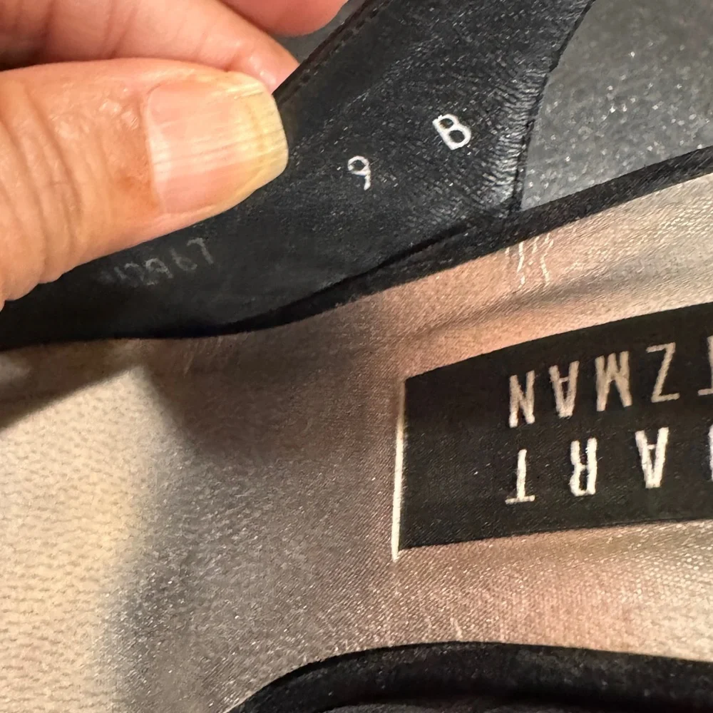 Stuart Weitzman Black satin and Silver rhinestone Embellished Heels size 9 b